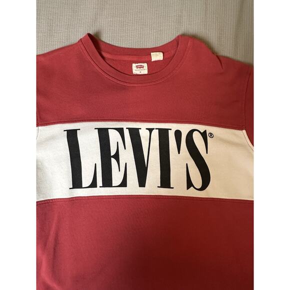 Levi’s Men Medium Red & White Logo Sweatshirt Crewneck Pullover Retro Style - Picture 3 of 9